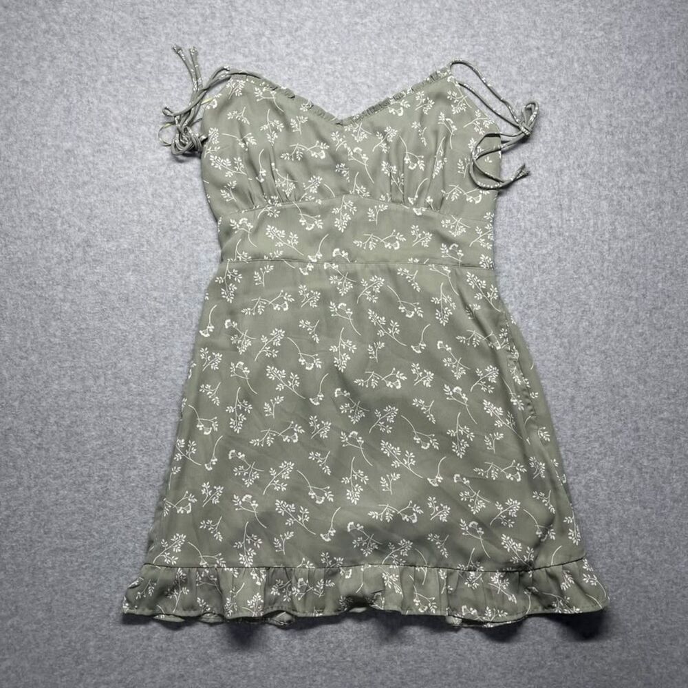 Abercrombie & Fitch Women's Small Floral Mini Dress Olive Green Tie Strap